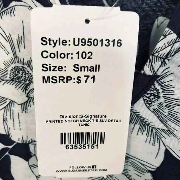 Suzanne Betro Floral V-Neck Flutter 3/4 Sleeve Navy Blue Blouse - S - Picture 9 of 10